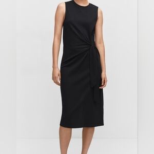 Mango Black Midi Dress with Tie Waist